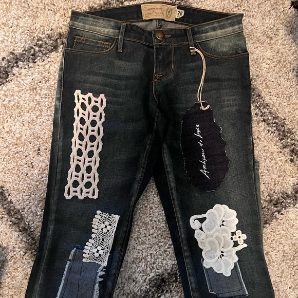 Artisan de Luxe x Free People Distressed Lace Patch Skinny Denim 26 2 NWT - Picture 5 of 9